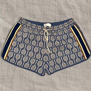 Tory Burch Blue and Cream Patterned Athletic Shorts